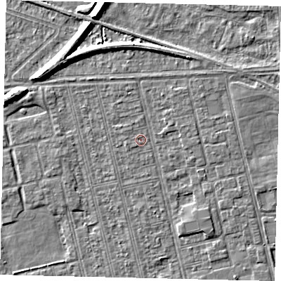 Shaded relief map of the ground around HU36PT, computed from Environment Agency LiDAR. The ground here sits at about 2 m above sea level and falls 7 m across the surrounding 800 m. Surface water reaching this point runs off ground lying to the south-west, 0.5 m higher.