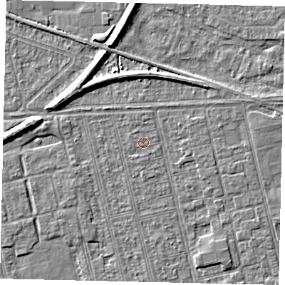Shaded relief map of the ground around HU36PX, computed from Environment Agency LiDAR. The ground here sits at about 2 m above sea level and falls 7 m across the surrounding 800 m. Surface water reaching this point runs off ground lying to the south-south-west, 0.6 m higher.