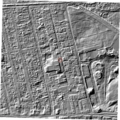 Shaded relief map of the ground around HU36QF, computed from Environment Agency LiDAR. The ground here sits at about 2 m above sea level and falls 3 m across the surrounding 800 m. Surface water reaching this point runs off ground lying to the west-south-west, 0.8 m higher.