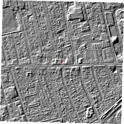 Shaded relief map of the ground around HU36QP, computed from Environment Agency LiDAR. The ground here sits at about 2 m above sea level and falls 3 m across the surrounding 800 m. Surface water reaching this point runs off ground lying to the west-north-west, 1.2 m higher.