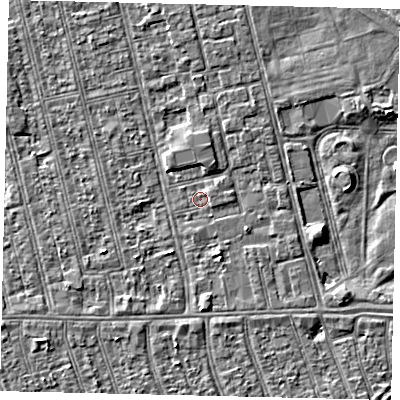Shaded relief map of the ground around HU36QQ, computed from Environment Agency LiDAR. The ground here sits at about 2 m above sea level and falls 3 m across the surrounding 800 m. Surface water reaching this point runs off ground lying to the south-south-east, 1.5 m higher.