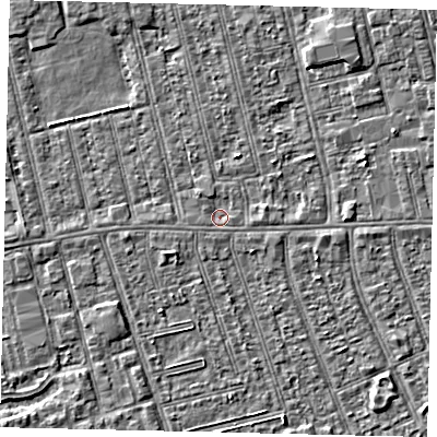 Shaded relief map of the ground around HU36QR, computed from Environment Agency LiDAR. The ground here sits at about 2 m above sea level and falls 3 m across the surrounding 800 m. Surface water reaching this point runs off ground lying to the east, 0.7 m higher.