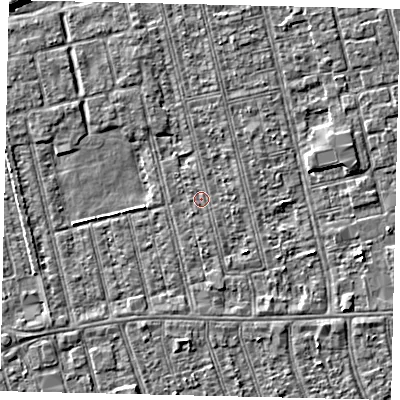 Shaded relief map of the ground around HU36QU, computed from Environment Agency LiDAR. The ground here sits at about 2 m above sea level and falls 6 m across the surrounding 800 m. The ground contributing surface water to this point lies to the south.