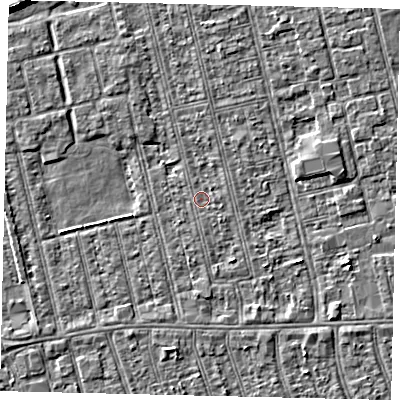 Shaded relief map of the ground around HU36QX, computed from Environment Agency LiDAR. The ground here sits at about 2 m above sea level and falls 7 m across the surrounding 800 m. Surface water reaching this point runs off ground lying to the south-south-east, 1.5 m higher.