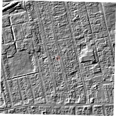 Shaded relief map of the ground around HU36RD, computed from Environment Agency LiDAR. The ground here sits at about 2 m above sea level and falls 6 m across the surrounding 800 m. Surface water reaching this point runs off ground lying to the south, 1.6 m higher.