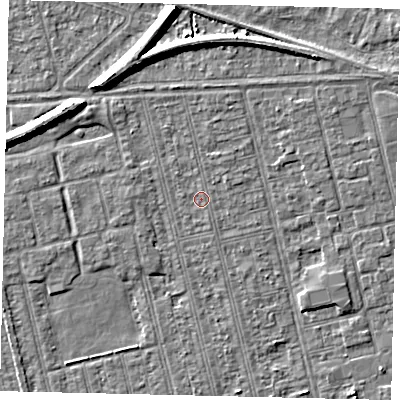 Shaded relief map of the ground around HU36RE, computed from Environment Agency LiDAR. The ground here sits at about 2 m above sea level and falls 7 m across the surrounding 800 m. Surface water reaching this point runs off ground lying to the north-west, 0.6 m higher.