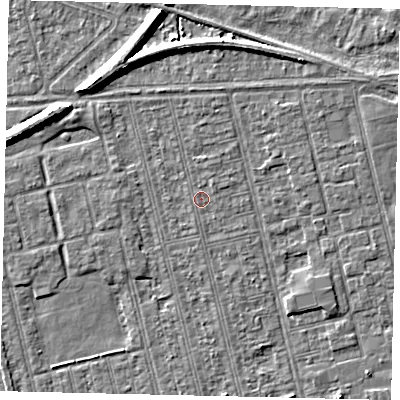 Shaded relief map of the ground around HU36RH, computed from Environment Agency LiDAR. The ground here sits at about 2 m above sea level and falls 7 m across the surrounding 800 m. Surface water reaching this point runs off ground lying to the north-east, 0.7 m higher.