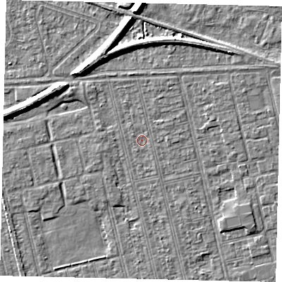 Shaded relief map of the ground around HU36RR, computed from Environment Agency LiDAR. The ground here sits at about 2 m above sea level and falls 7 m across the surrounding 800 m. Surface water reaching this point runs off ground lying to the north-west, 0.5 m higher.