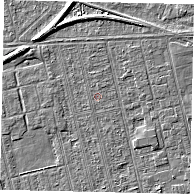 Shaded relief map of the ground around HU36SA, computed from Environment Agency LiDAR. The ground here sits at about 2 m above sea level and falls 7 m across the surrounding 800 m. Surface water reaching this point runs off ground lying to the north, 0.7 m higher.