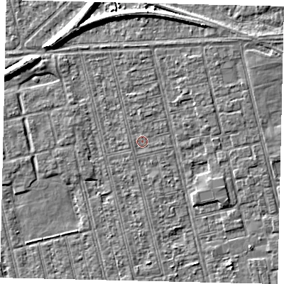 Shaded relief map of the ground around HU36SB, computed from Environment Agency LiDAR. The ground here sits at about 2 m above sea level and falls 7 m across the surrounding 800 m. Surface water reaching this point runs off ground lying to the north, 0.7 m higher.