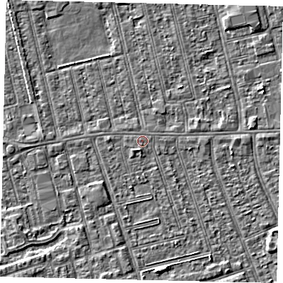 Shaded relief map of the ground around HU36SH, computed from Environment Agency LiDAR. The ground here sits at about 3 m above sea level and falls 3 m across the surrounding 800 m. The ground contributing surface water to this point lies to the west-north-west.