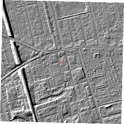 Shaded relief map of the ground around HU36SQ, computed from Environment Agency LiDAR. The ground here sits at about 2 m above sea level and falls 8 m across the surrounding 800 m. Surface water reaching this point runs off ground lying to the south-south-east, 0.8 m higher.