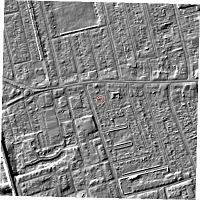 Shaded relief map of the ground around HU36SS, computed from Environment Agency LiDAR. The ground here sits at about 2 m above sea level and falls 6 m across the surrounding 800 m. Surface water reaching this point runs off ground lying to the east-north-east, 1.1 m higher.