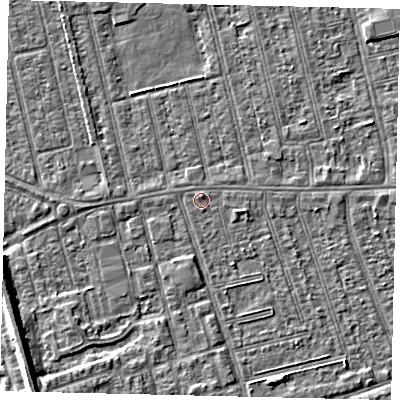 Shaded relief map of the ground around HU36ST, computed from Environment Agency LiDAR. The ground here sits at about 3 m above sea level and falls 6 m across the surrounding 800 m. Surface water reaching this point runs off ground lying to the east-south-east, 1.1 m higher.