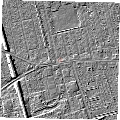 Shaded relief map of the ground around HU36SY, computed from Environment Agency LiDAR. The ground here sits at about 2 m above sea level and falls 8 m across the surrounding 800 m. Surface water reaching this point runs off ground lying to the east-south-east, 0.7 m higher.