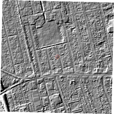 Shaded relief map of the ground around HU36TG, computed from Environment Agency LiDAR. The ground here sits at about 2 m above sea level and falls 7 m across the surrounding 800 m. Surface water reaching this point runs off ground lying to the south-east, 0.8 m higher.