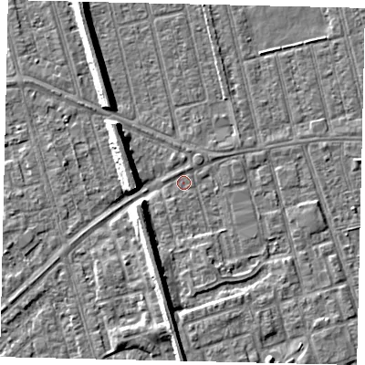Shaded relief map of the ground around HU36UA, computed from Environment Agency LiDAR. The ground here sits at about 2 m above sea level and falls 8 m across the surrounding 800 m. Surface water reaching this point runs off ground lying to the west-south-west, 6.2 m higher.