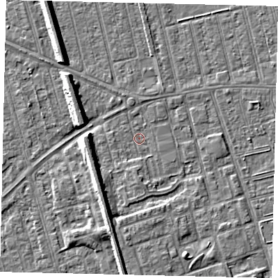 Shaded relief map of the ground around HU36UD, computed from Environment Agency LiDAR. The ground here sits at about 2 m above sea level and falls 8 m across the surrounding 800 m. Surface water reaching this point runs off ground lying to the south-south-east, 3.3 m higher.