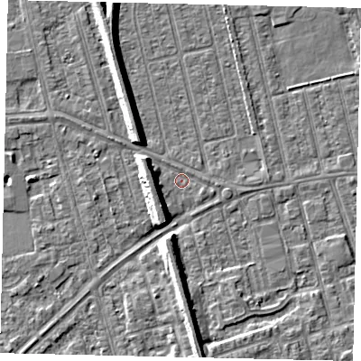 Shaded relief map of the ground around HU36UL, computed from Environment Agency LiDAR. The ground here sits at about 2 m above sea level and falls 8 m across the surrounding 800 m. Surface water reaching this point runs off ground lying to the west-north-west, 6.4 m higher.