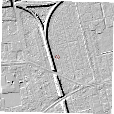 Shaded relief map of the ground around HU36XA, computed from Environment Agency LiDAR. The ground here sits at about 2 m above sea level and falls 8 m across the surrounding 800 m. Surface water reaching this point runs off ground lying to the south-south-west, 6.7 m higher.