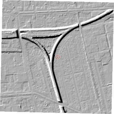 Shaded relief map of the ground around HU36XD, computed from Environment Agency LiDAR. The ground here sits at about 2 m above sea level and falls 7 m across the surrounding 800 m. Surface water reaching this point runs off ground lying to the east-north-east, 0.6 m higher.