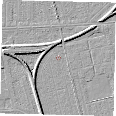 Shaded relief map of the ground around HU36XH, computed from Environment Agency LiDAR. The ground here sits at about 2 m above sea level and falls 7 m across the surrounding 800 m. The ground contributing surface water to this point lies to the west-north-west.