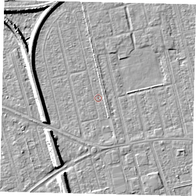 Shaded relief map of the ground around HU36XJ, computed from Environment Agency LiDAR. The ground here sits at about 2 m above sea level and falls 8 m across the surrounding 800 m. Surface water reaching this point runs off ground lying to the west-south-west, 6.7 m higher.