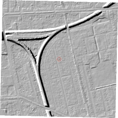 Shaded relief map of the ground around HU36XP, computed from Environment Agency LiDAR. The ground here sits at about 2 m above sea level and falls 7 m across the surrounding 800 m. Surface water reaching this point runs off ground lying to the south-south-west, 6.2 m higher.
