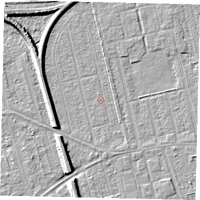 Shaded relief map of the ground around HU36XQ, computed from Environment Agency LiDAR. The ground here sits at about 2 m above sea level and falls 8 m across the surrounding 800 m. Surface water reaching this point runs off ground lying to the west-south-west, 6.7 m higher.