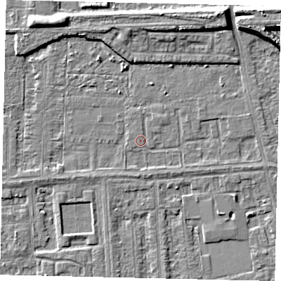 Shaded relief map of the ground around HU46AB, computed from Environment Agency LiDAR. The ground here sits at about 2 m above sea level and falls 8 m across the surrounding 800 m. Surface water reaching this point runs off ground lying to the north-north-east, 0.8 m higher.