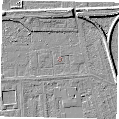 Shaded relief map of the ground around HU46AD, computed from Environment Agency LiDAR. The ground here sits at about 2 m above sea level and falls 8 m across the surrounding 800 m. Surface water reaching this point runs off ground lying to the north-north-east, 0.9 m higher.