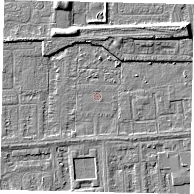 Shaded relief map of the ground around HU46AG, computed from Environment Agency LiDAR. The ground here sits at about 2 m above sea level and falls 7 m across the surrounding 800 m. Surface water reaching this point runs off ground lying to the east-north-east, 1.8 m higher.