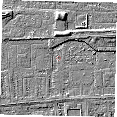 Shaded relief map of the ground around HU46AN, computed from Environment Agency LiDAR. The ground here sits at about 2 m above sea level and falls 6 m across the surrounding 800 m. Surface water reaching this point runs off ground lying to the east-north-east, 5.5 m higher.