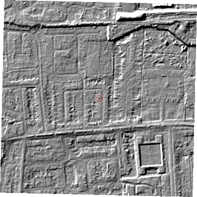 Shaded relief map of the ground around HU46AP, computed from Environment Agency LiDAR. The ground here sits at about 2 m above sea level and falls 6 m across the surrounding 800 m. Surface water reaching this point runs off ground lying to the south-south-west, 1.5 m higher.