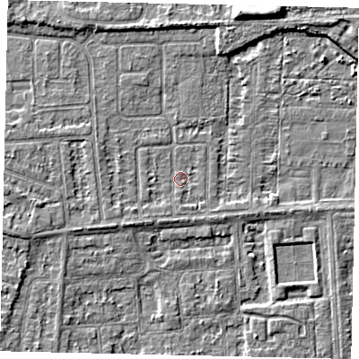 Shaded relief map of the ground around HU46AR, computed from Environment Agency LiDAR. The ground here sits at about 2 m above sea level and falls 6 m across the surrounding 800 m. Surface water reaching this point runs off ground lying to the south-west, 1.4 m higher.