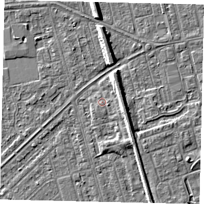 Shaded relief map of the ground around HU46AW, computed from Environment Agency LiDAR. The ground here sits at about 3 m above sea level and falls 8 m across the surrounding 800 m. Surface water reaching this point runs off ground lying to the south-south-east, 0.8 m higher.