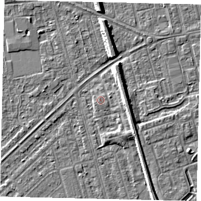Shaded relief map of the ground around HU46AX, computed from Environment Agency LiDAR. The ground here sits at about 3 m above sea level and falls 8 m across the surrounding 800 m. Surface water reaching this point runs off ground lying to the east-south-east, 0.5 m higher.