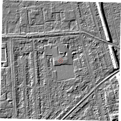 Shaded relief map of the ground around HU46BB, computed from Environment Agency LiDAR. The ground here sits at about 3 m above sea level and falls 8 m across the surrounding 800 m. The ground contributing surface water to this point lies to the east.