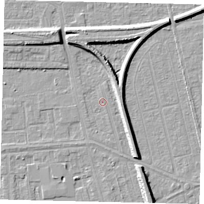 Shaded relief map of the ground around HU46BT, computed from Environment Agency LiDAR. The ground here sits at about 2 m above sea level and falls 8 m across the surrounding 800 m. Surface water reaching this point runs off ground lying to the south, 0.9 m higher.