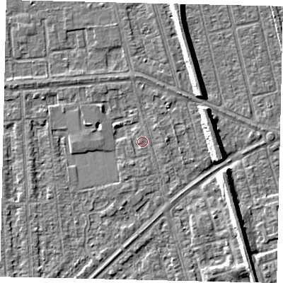 Shaded relief map of the ground around HU46BZ, computed from Environment Agency LiDAR. The ground here sits at about 2 m above sea level and falls 8 m across the surrounding 800 m. The ground contributing surface water to this point lies to the south-west.