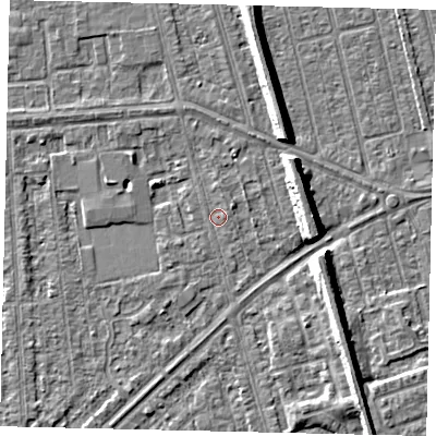Shaded relief map of the ground around HU46DD, computed from Environment Agency LiDAR. The ground here sits at about 2 m above sea level and falls 8 m across the surrounding 800 m. Surface water reaching this point runs off ground lying to the north-east, 1.1 m higher.
