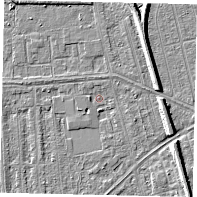 Shaded relief map of the ground around HU46DE, computed from Environment Agency LiDAR. The ground here sits at about 2 m above sea level and falls 8 m across the surrounding 800 m. Surface water reaching this point runs off ground lying to the south, 2.2 m higher.