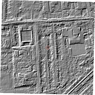 Shaded relief map of the ground around HU46EA, computed from Environment Agency LiDAR. The ground here sits at about 2 m above sea level and falls 3 m across the surrounding 800 m. Surface water reaching this point runs off ground lying to the south, 1.4 m higher.