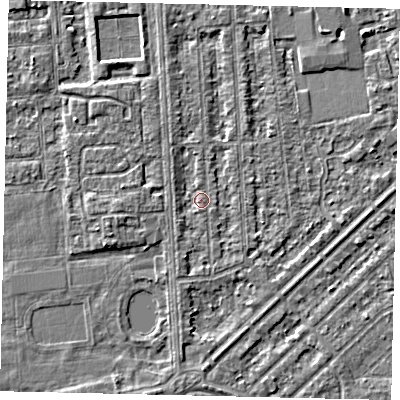 Shaded relief map of the ground around HU46EE, computed from Environment Agency LiDAR. The ground here sits at about 2 m above sea level and falls 3 m across the surrounding 800 m. Surface water reaching this point runs off ground lying to the south-south-west, 1.3 m higher.