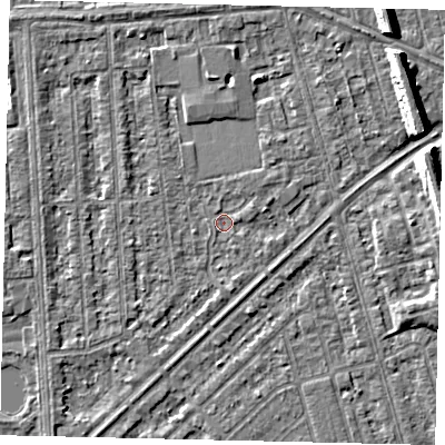 Shaded relief map of the ground around HU46EQ, computed from Environment Agency LiDAR. The ground here sits at about 2 m above sea level and falls 8 m across the surrounding 800 m. Surface water reaching this point runs off ground lying to the north, 2.4 m higher.