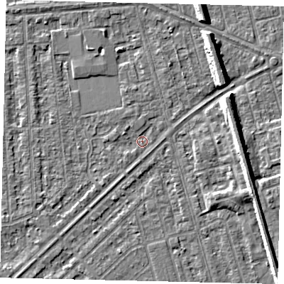 Shaded relief map of the ground around HU46ER, computed from Environment Agency LiDAR. The ground here sits at about 2 m above sea level and falls 8 m across the surrounding 800 m. Surface water reaching this point runs off ground lying to the north-north-west, 2.4 m higher.