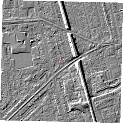 Shaded relief map of the ground around HU46ES, computed from Environment Agency LiDAR. The ground here sits at about 2 m above sea level and falls 8 m across the surrounding 800 m. Surface water reaching this point runs off ground lying to the north-north-west, 2.1 m higher.