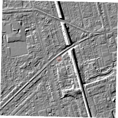 Shaded relief map of the ground around HU46ET, computed from Environment Agency LiDAR. The ground here sits at about 2 m above sea level and falls 8 m across the surrounding 800 m. Surface water reaching this point runs off ground lying to the north, 7.5 m higher.