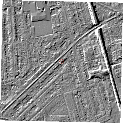 Shaded relief map of the ground around HU46EX, computed from Environment Agency LiDAR. The ground here sits at about 2 m above sea level and falls 8 m across the surrounding 800 m. Surface water reaching this point runs off ground lying to the east, 5.0 m higher.