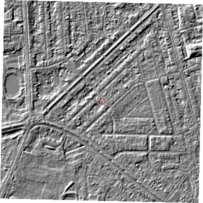 Shaded relief map of the ground around HU46HB, computed from Environment Agency LiDAR. The ground here sits at about 2 m above sea level and falls 3 m across the surrounding 800 m. Surface water reaching this point runs off ground lying to the south-south-east, 0.9 m higher.